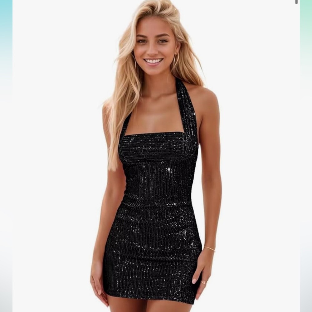 Black Sequin Mini Dress